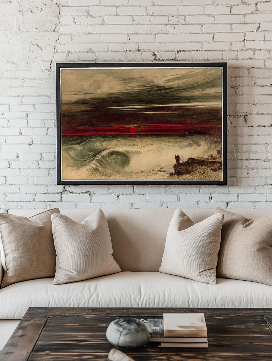 Dramatic Sunset Over Ocean Waves — Fine Art Print. — room view 1