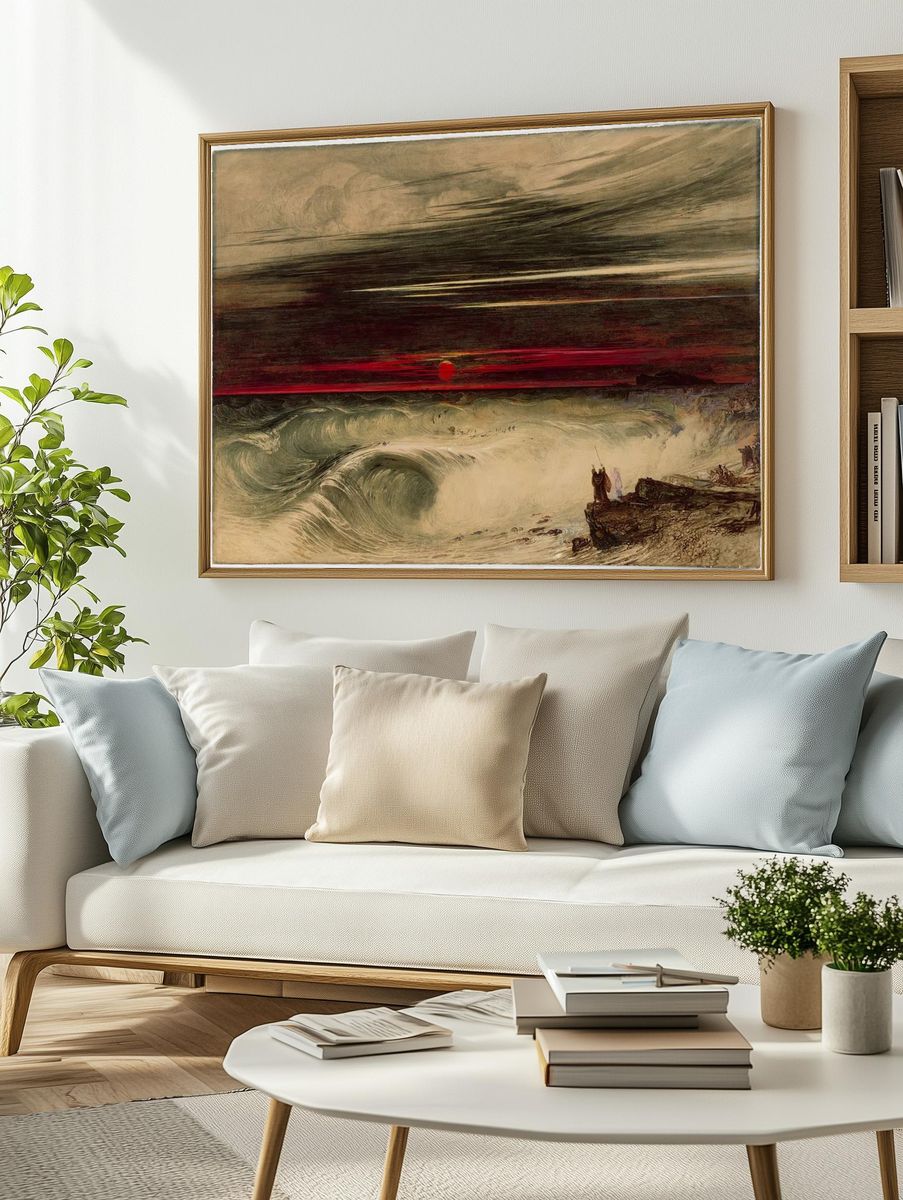 Dramatic Sunset Over Ocean Waves — Fine Art Print. — room view 2
