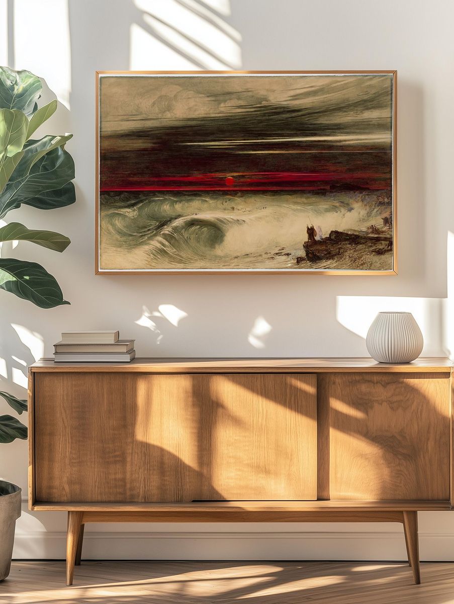 Dramatic Sunset Over Ocean Waves — Fine Art Print. — room view 3