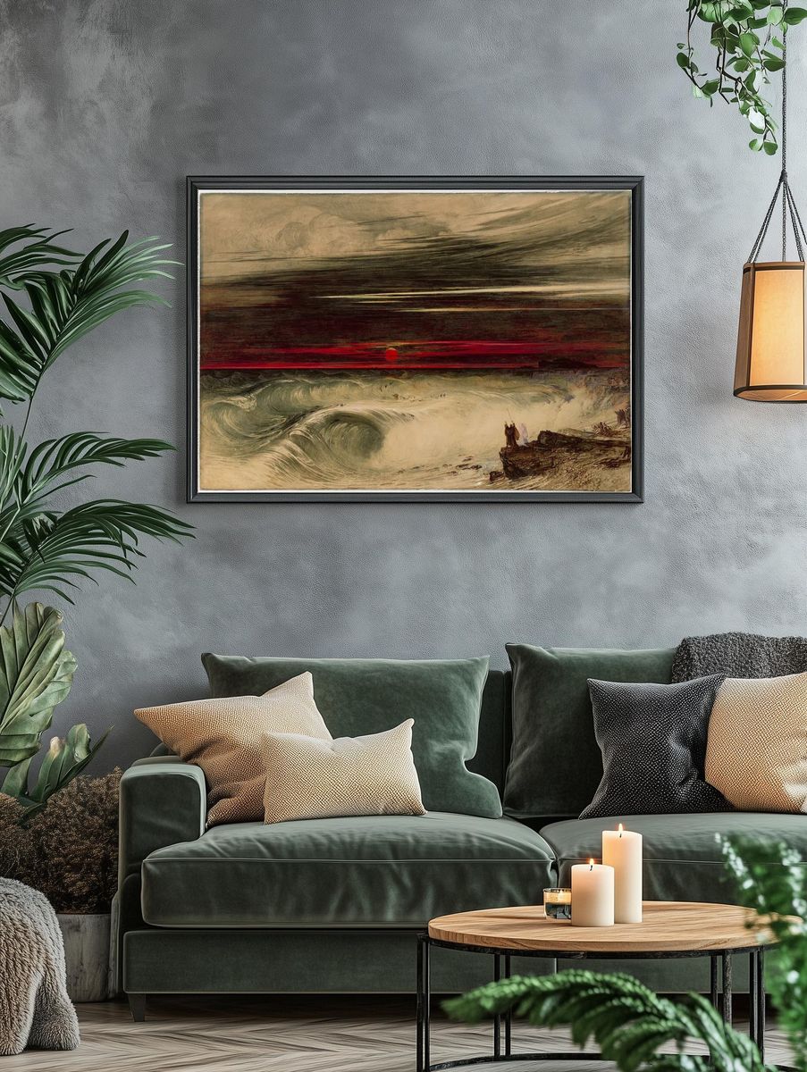 Dramatic Sunset Over Ocean Waves — Fine Art Print. — room view 4