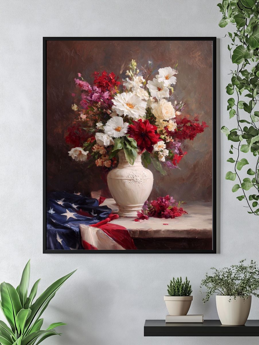Floral Arrangement with American Flag — Fine Art Print. — room view 4