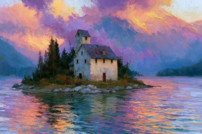 Lakeside Island House Fine-Art Poster.