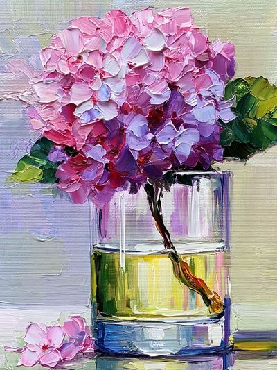 Pink Hydrangea Still Life Print. poster