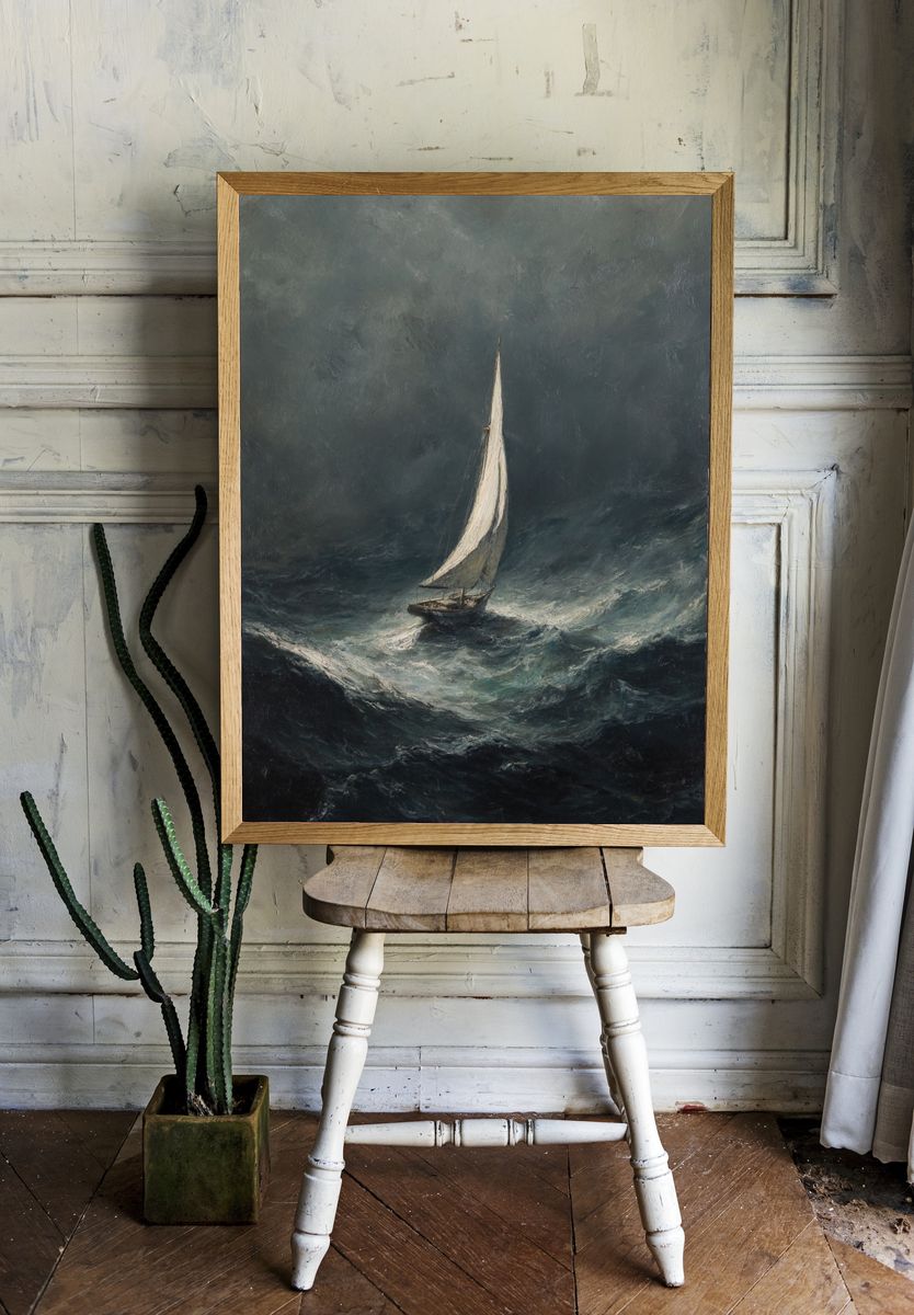 Sailing Through Stormy Seas — Fine Art Print. — room view 1