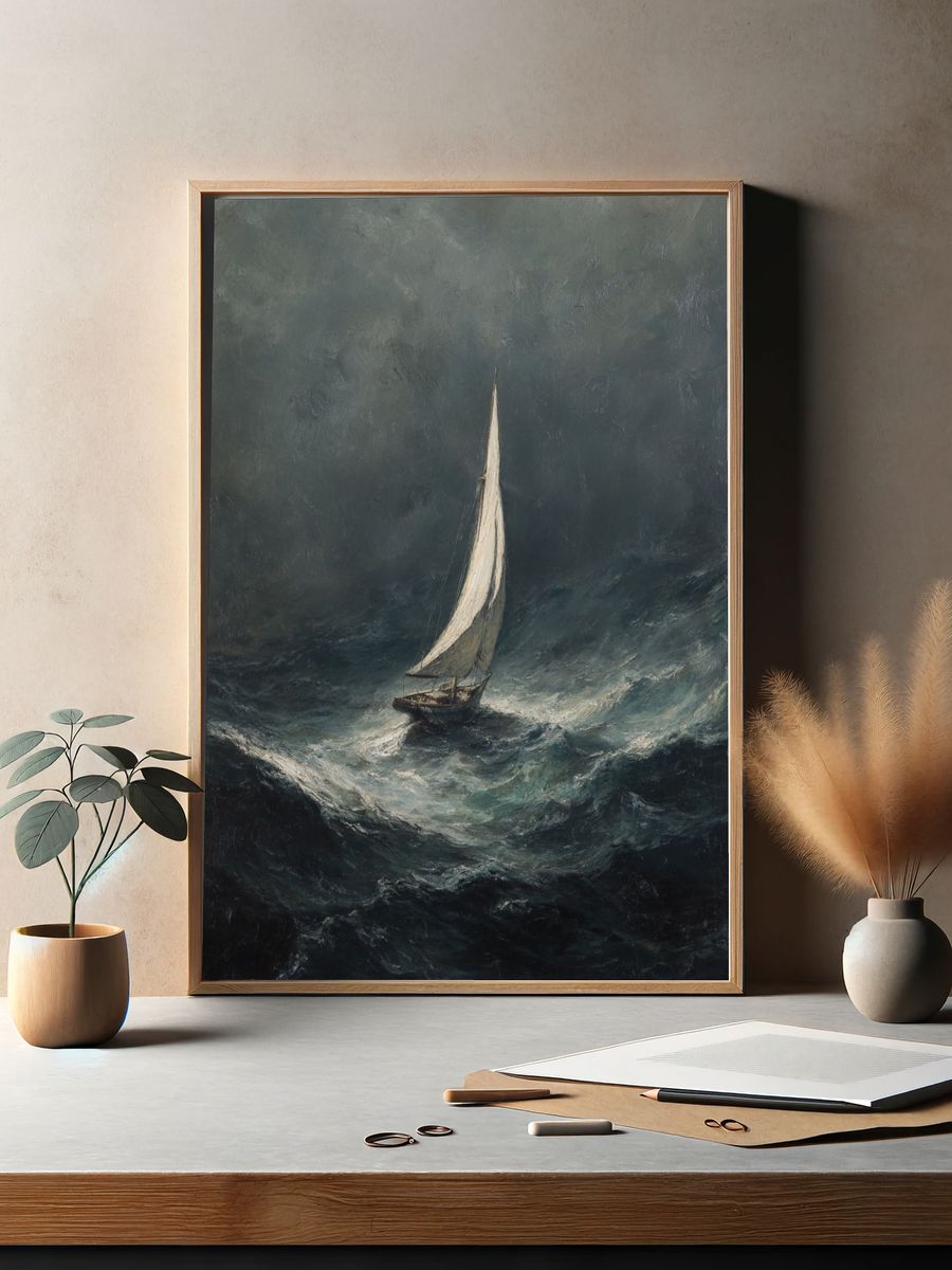 Sailing Through Stormy Seas — Fine Art Print. — room view 2