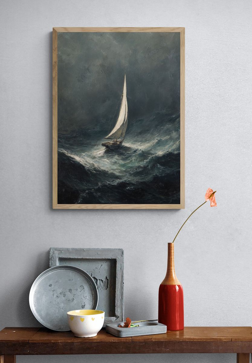 Sailing Through Stormy Seas — Fine Art Print. — room view 3