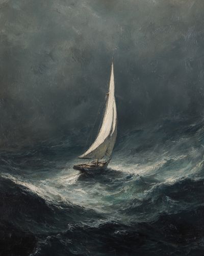 Sailing Through Stormy Seas — Fine Art Print. poster