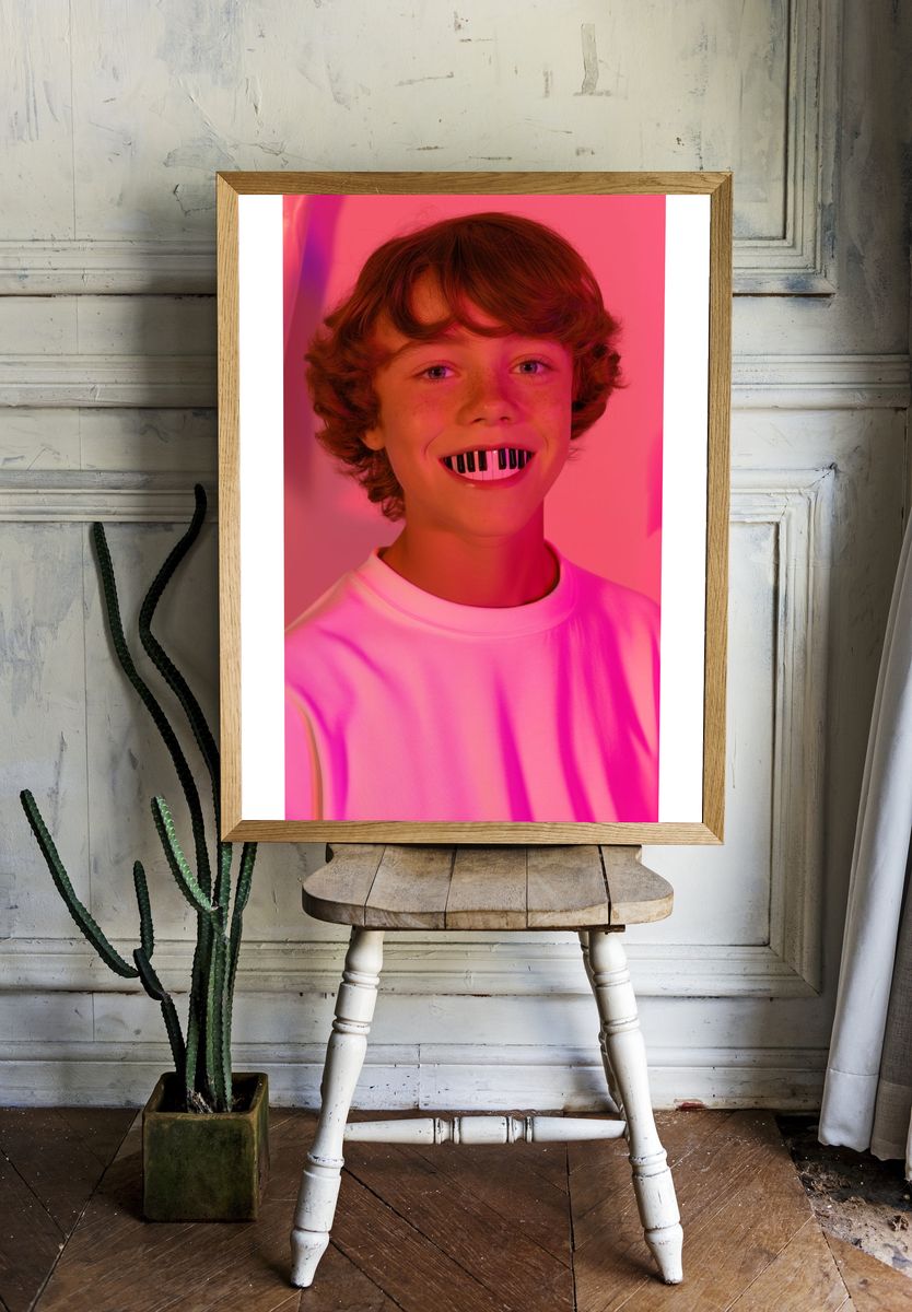Neon Piano Smile Portrait Print. room preview