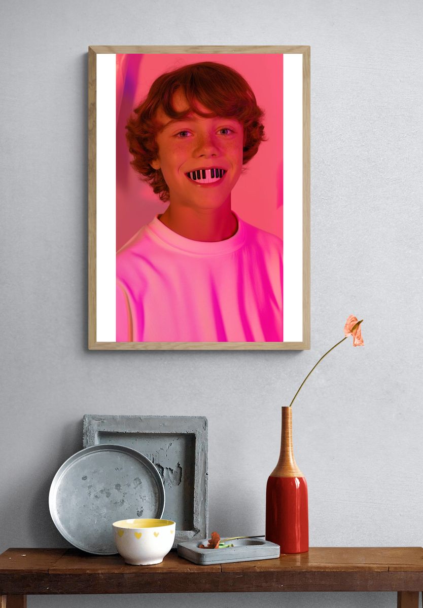 Neon Piano Smile Portrait Print. — room view 3