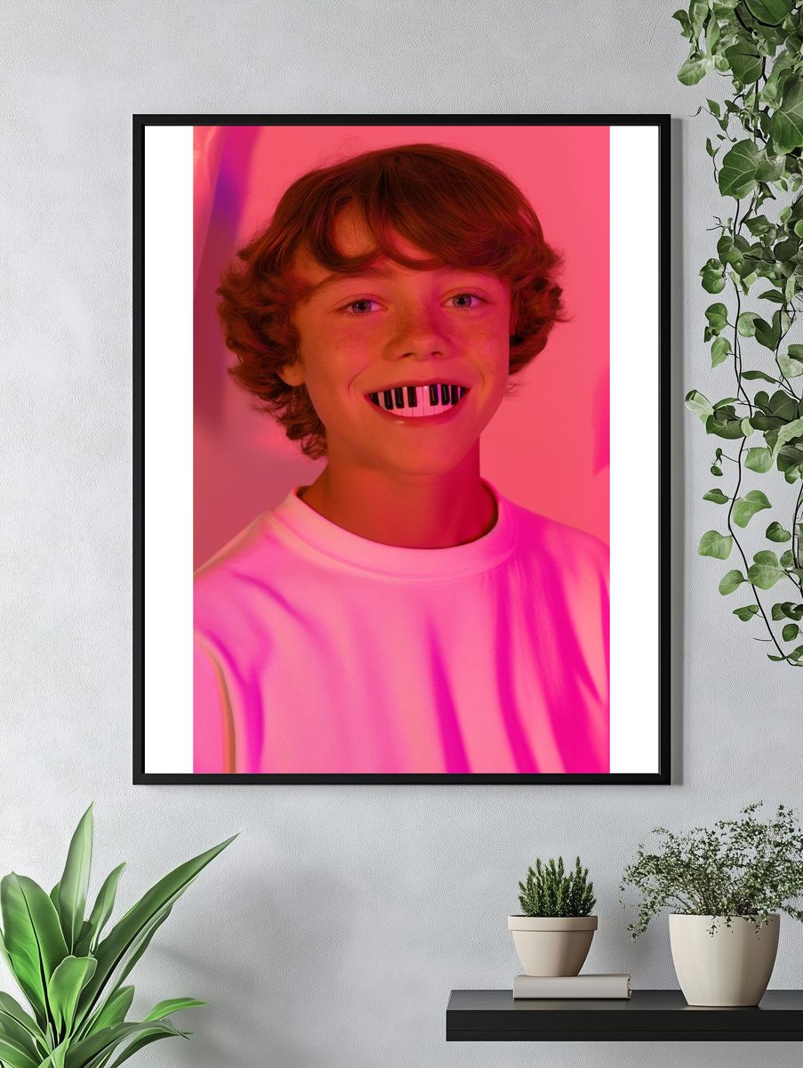 Neon Piano Smile Portrait Print. — room view 4