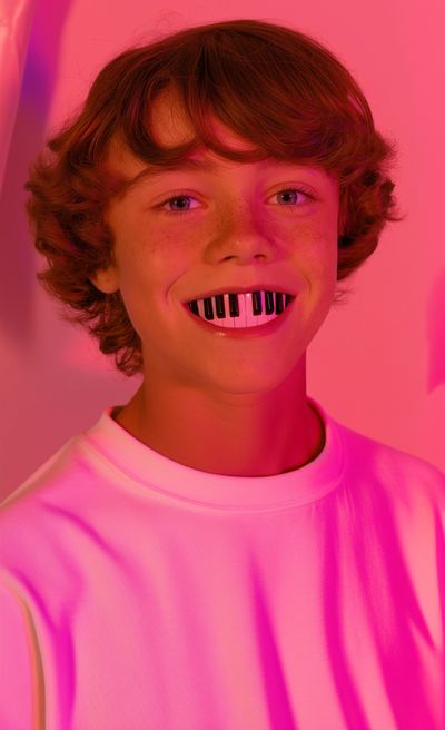 Neon Piano Smile Portrait Print.