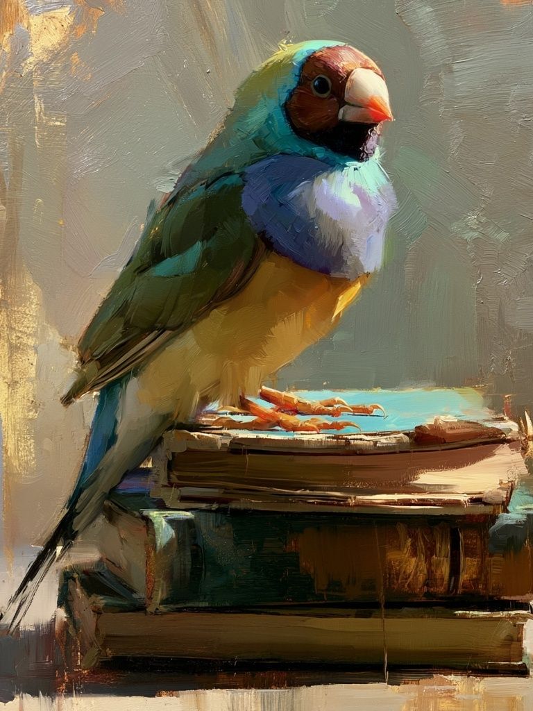 Colorful Bird on Books Illustration Poster. poster — fine-art art