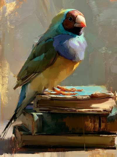 Colorful Bird on Books Illustration Poster.