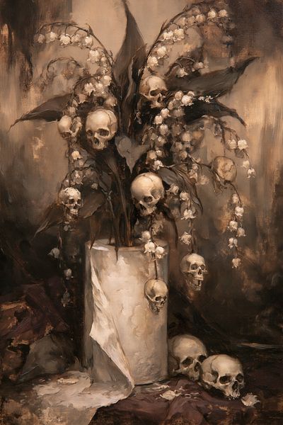 Skull Lily Still Life Print. poster