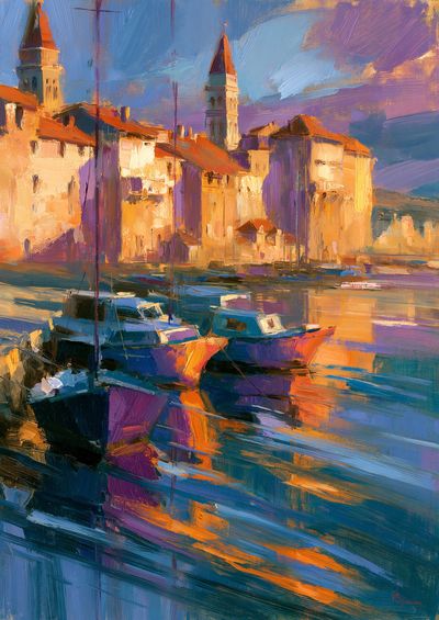 Sunlit Harbor Town Fine-Art Print.