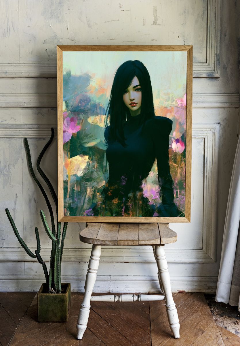 Dreamy Floral Portrait Print. room preview