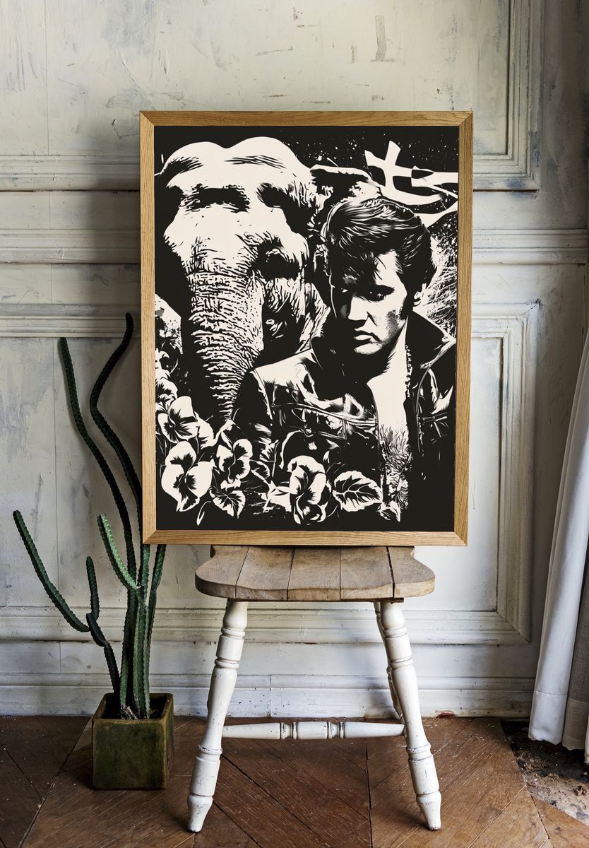 Elvis and Elephant Collage Poster. room preview