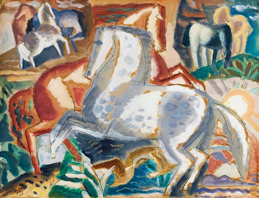 Horses landscape (1928) painting high. poster — fine-art art