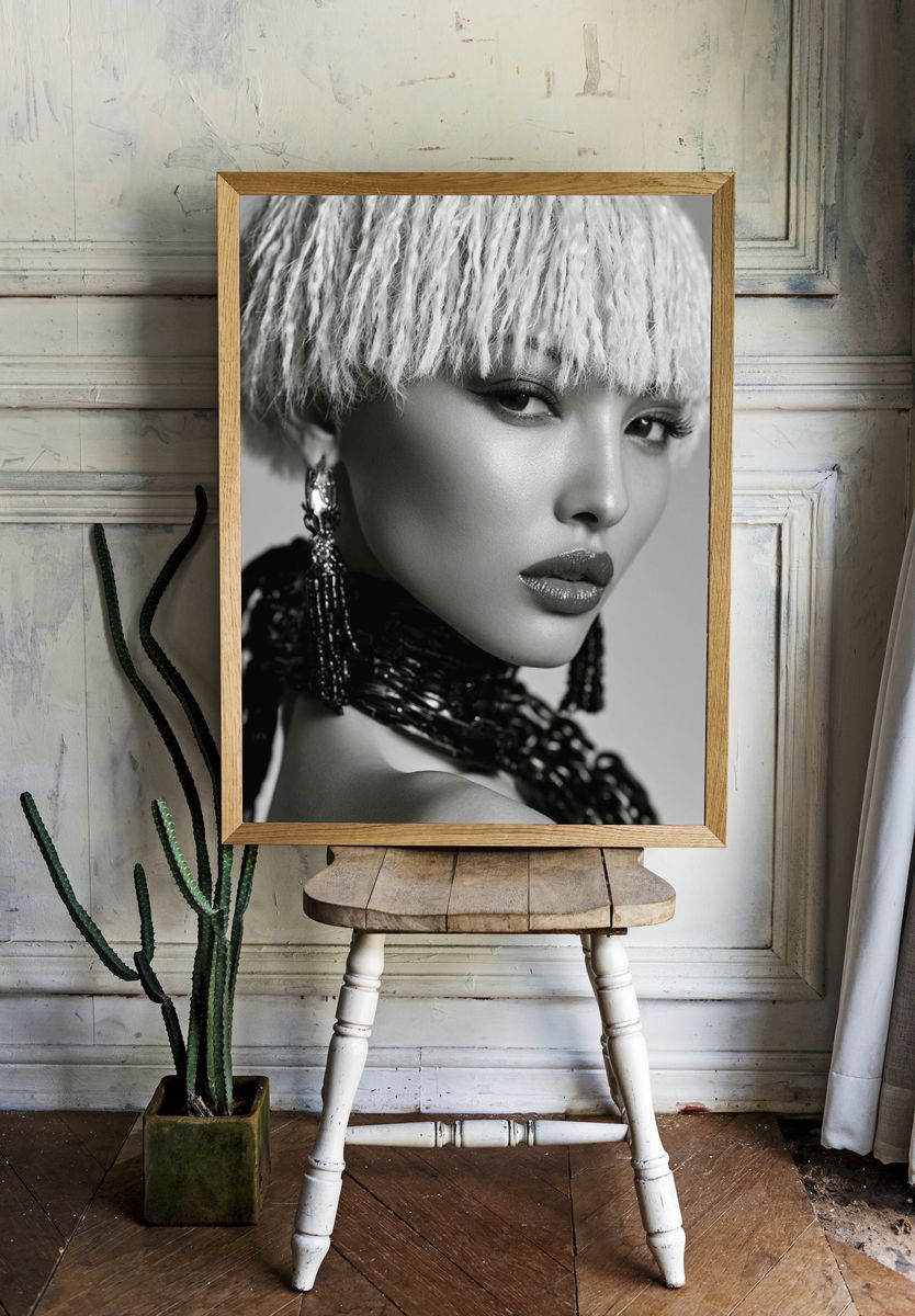 Monochrome Fashion Portrait Poster. — room view 1