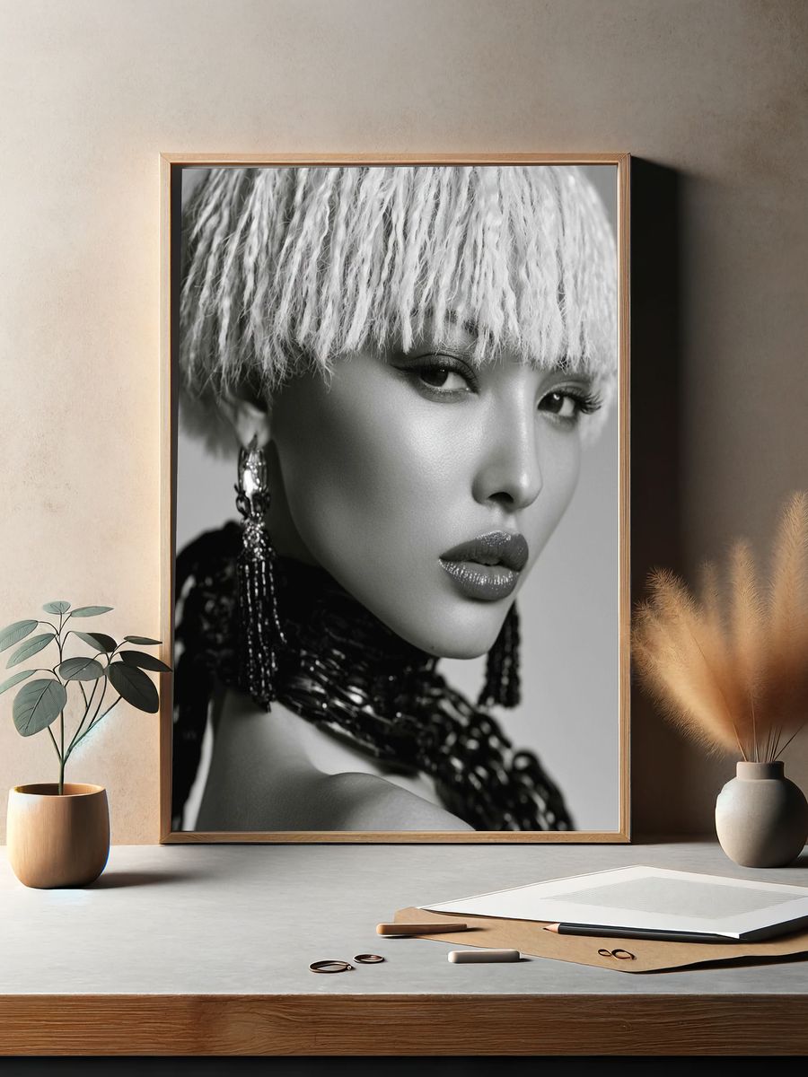Monochrome Fashion Portrait Poster. — room view 2