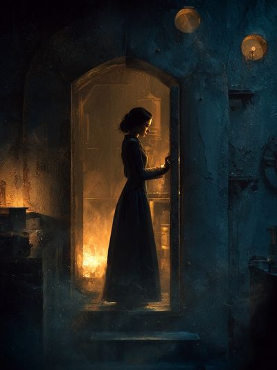 Mystical Woman in Doorway — Fine Art Print. poster