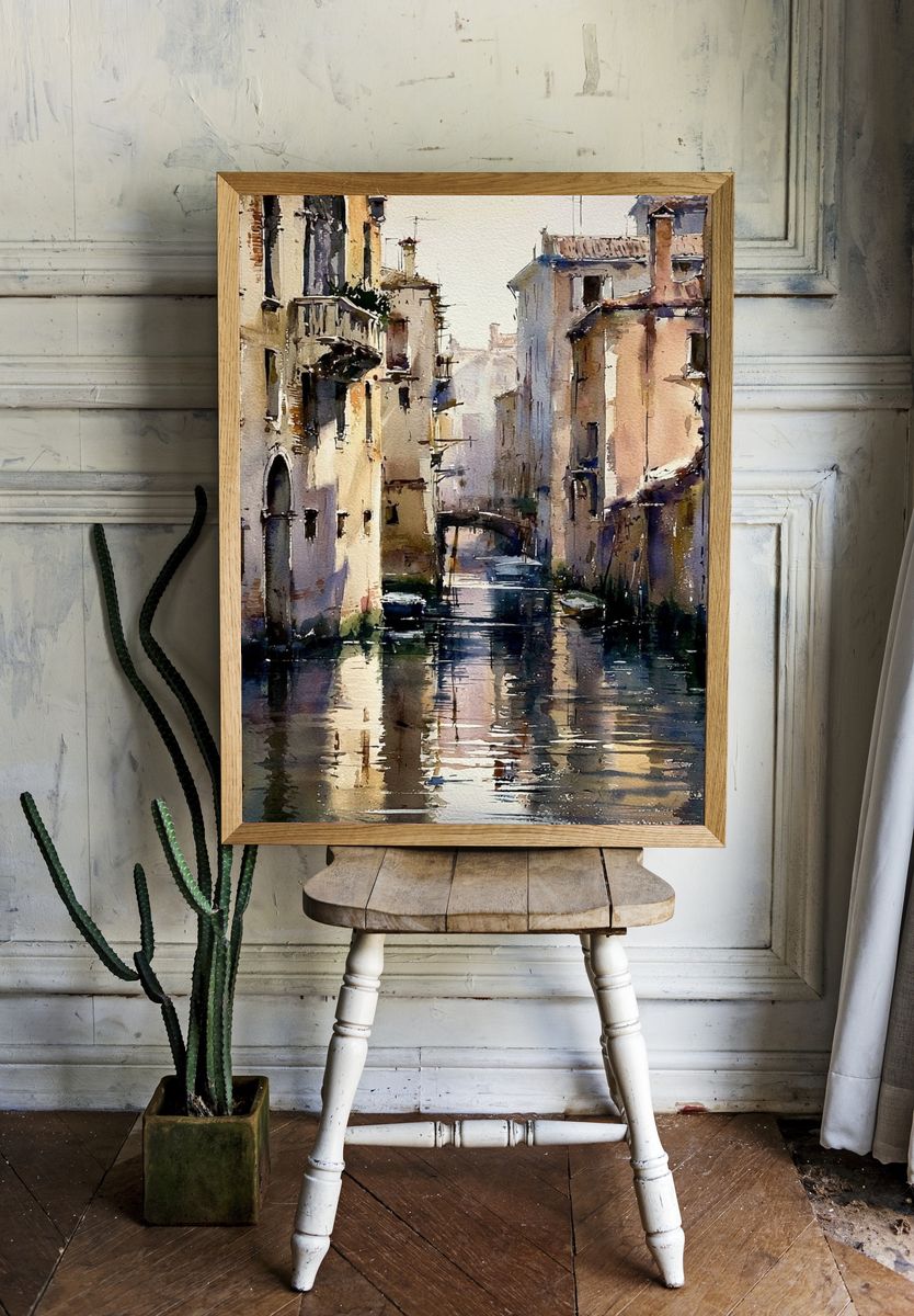 Venetian Canal Watercolor Poster. room preview