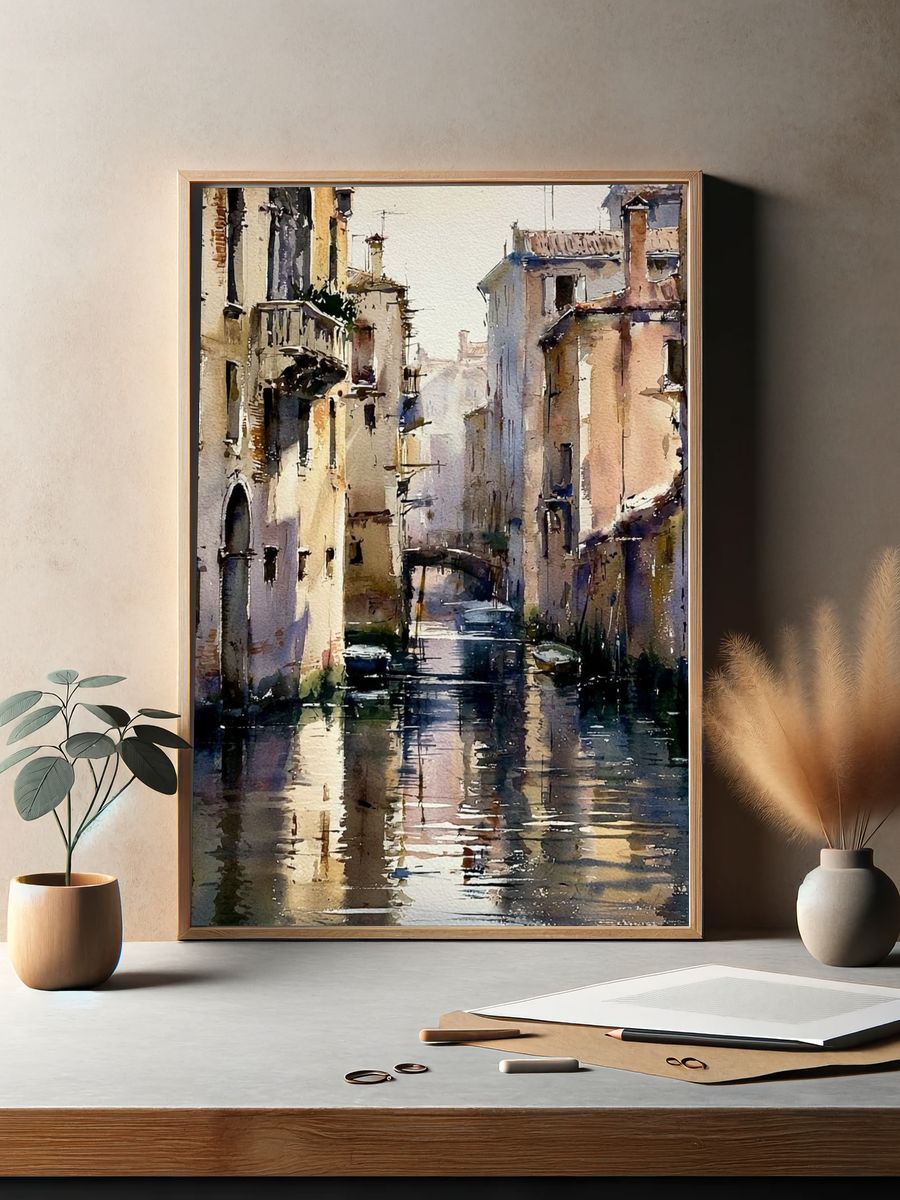 Venetian Canal Watercolor Poster. — room view 2