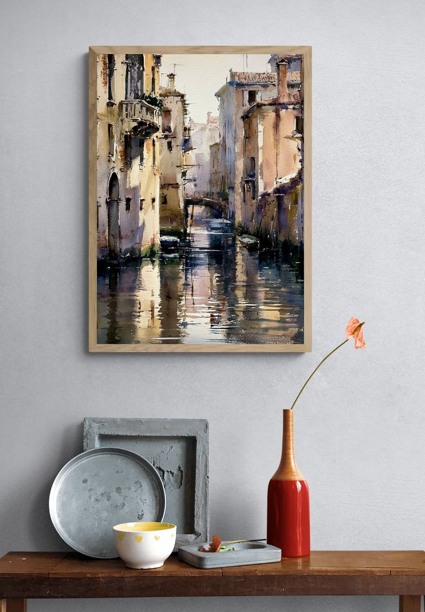 Venetian Canal Watercolor Poster. — room view 3