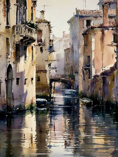 Venetian Canal Watercolor Poster. poster