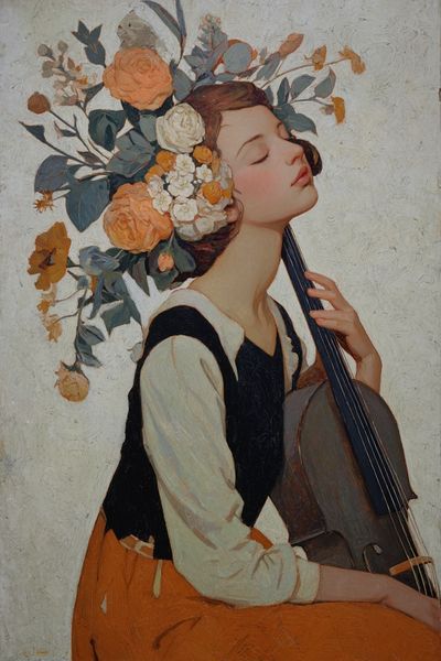 Serene Musician with Floral Crown — Fine Art Print. poster print