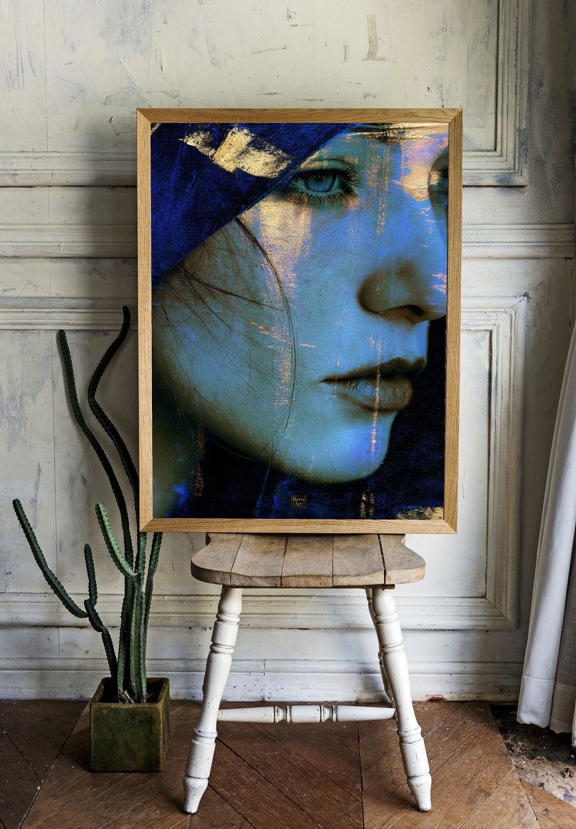 Blue Portrait Fine-Art Poster. room preview