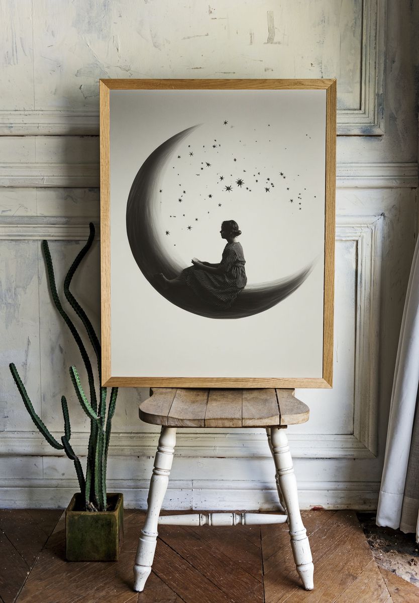 Dreamy Moonlit Reading — Fine Art Print. — room view 1