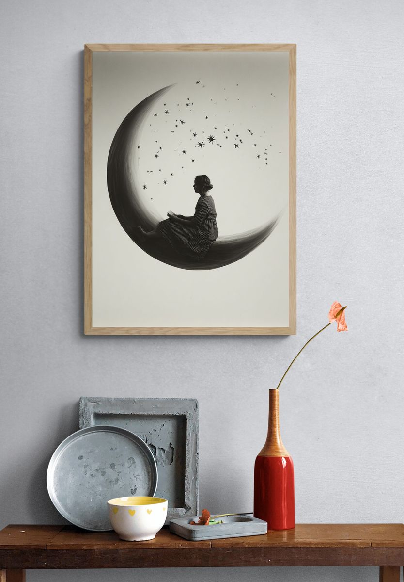 Dreamy Moonlit Reading — Fine Art Print. — room view 3