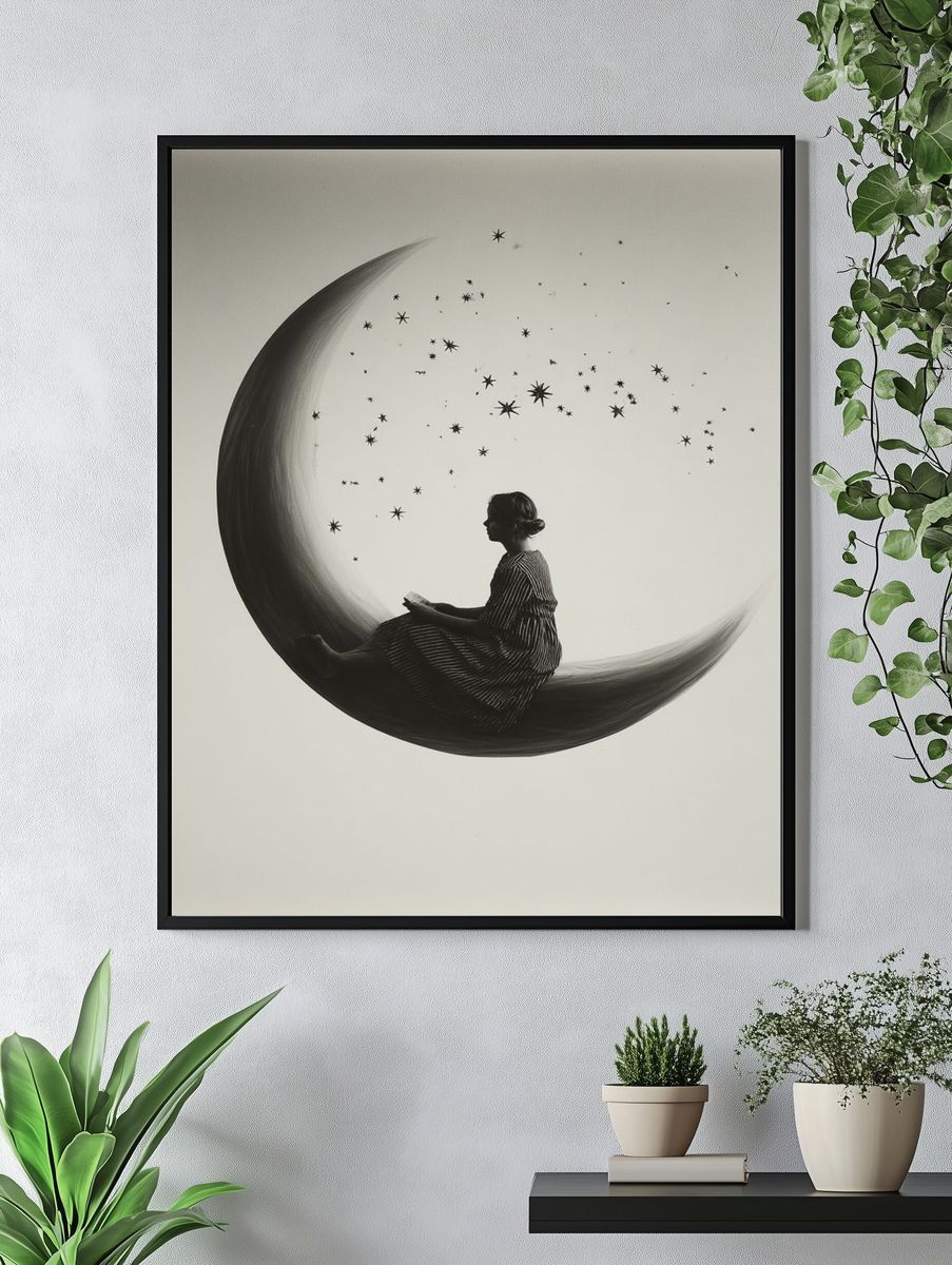 Dreamy Moonlit Reading — Fine Art Print. — room view 4