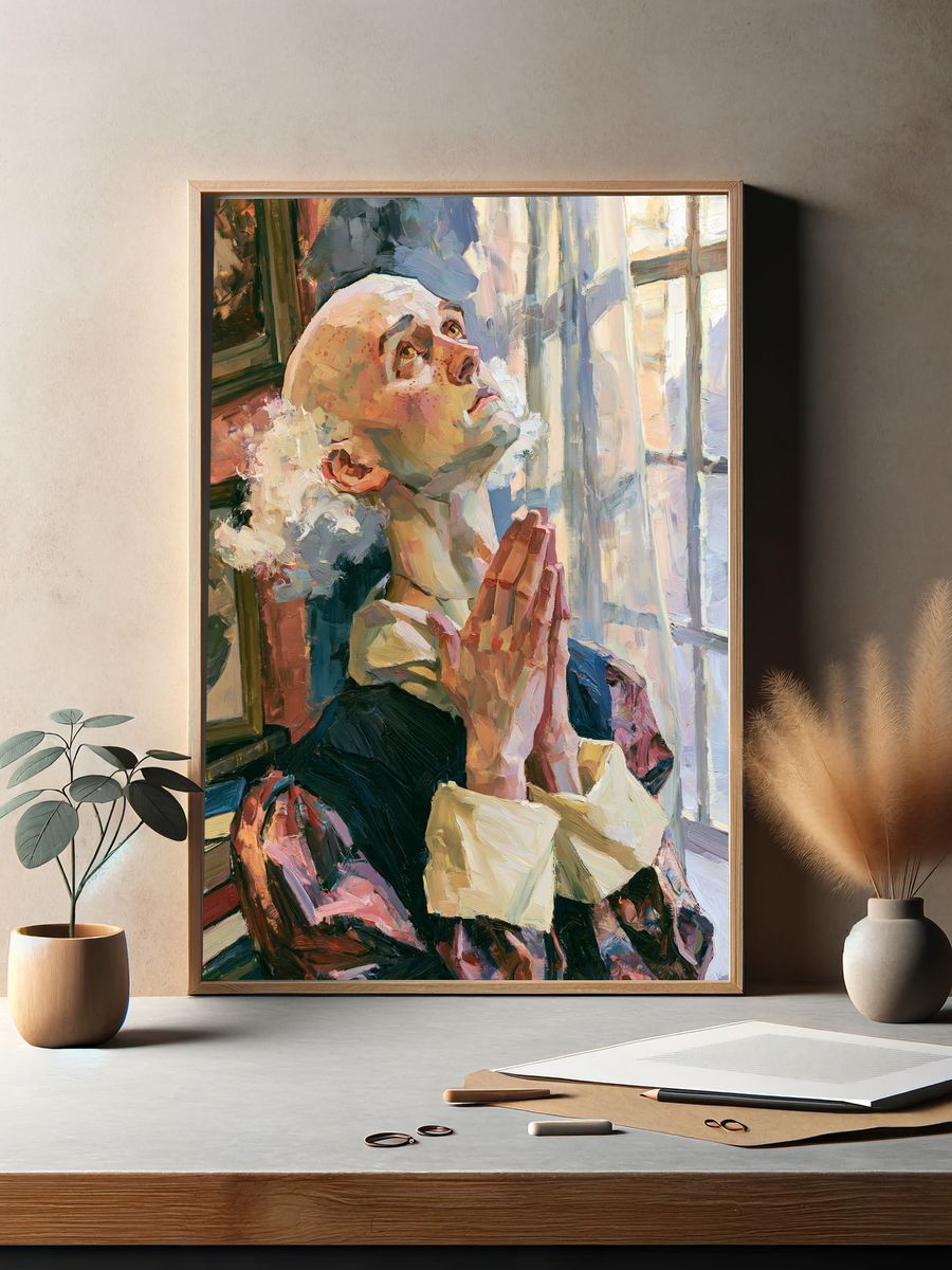 Praying Woman Oil Portrait Poster. — room view 2