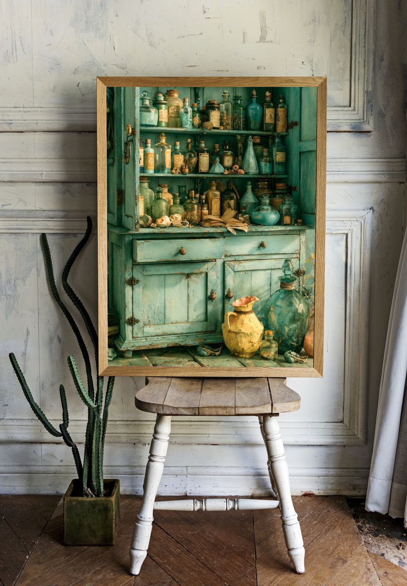 Apothecary Cabinet Still Life Print. — room view 1