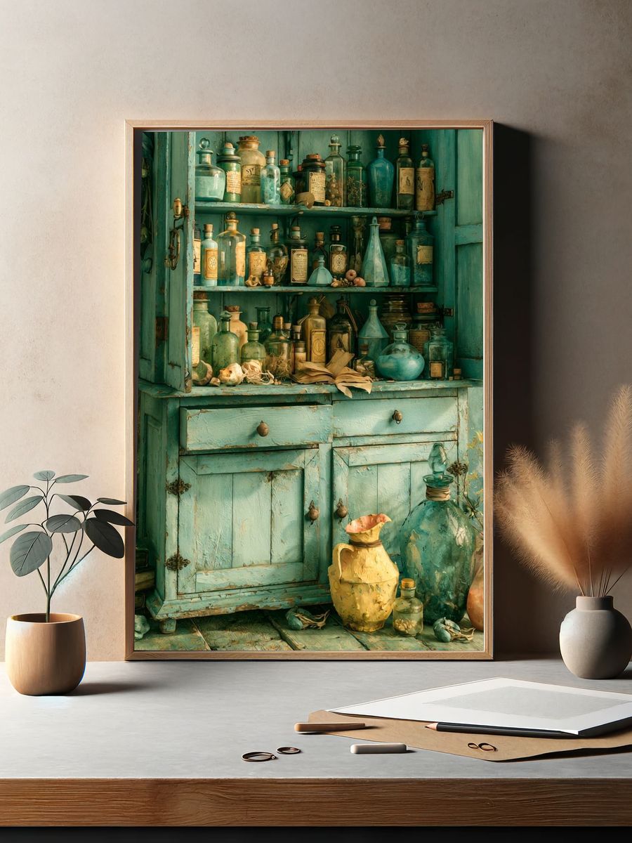 Apothecary Cabinet Still Life Print. — room view 2
