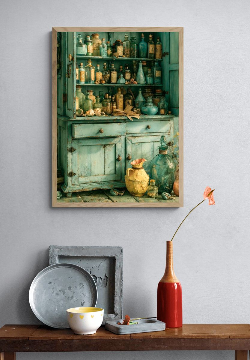 Apothecary Cabinet Still Life Print. — room view 3