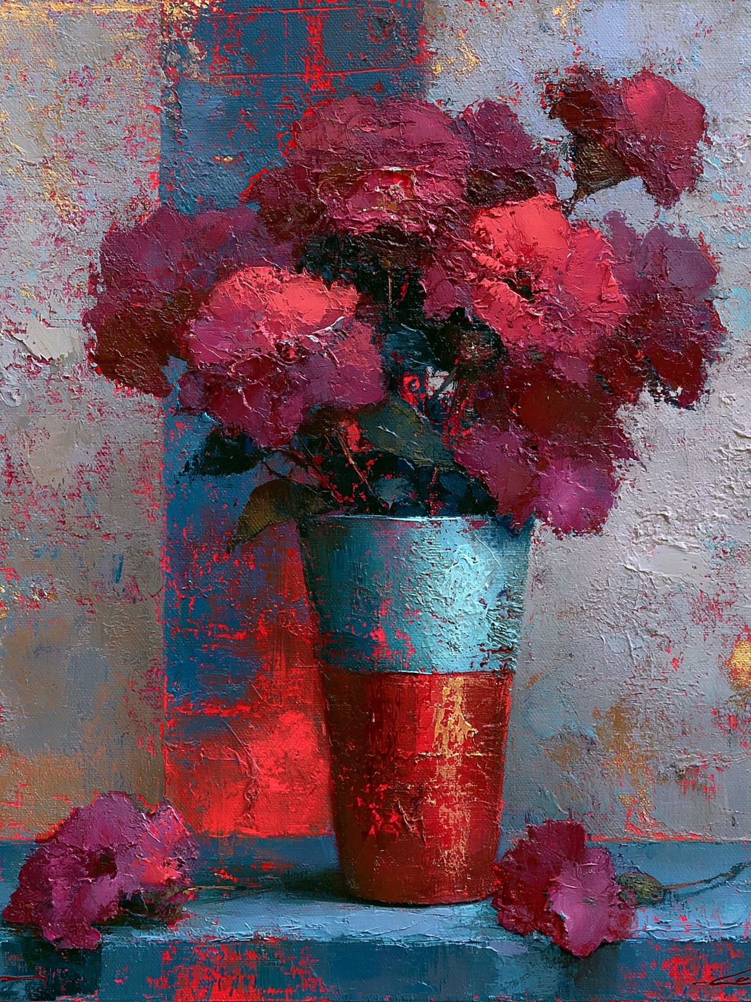 Pink Flowers Still Life Print. poster — fine-art art