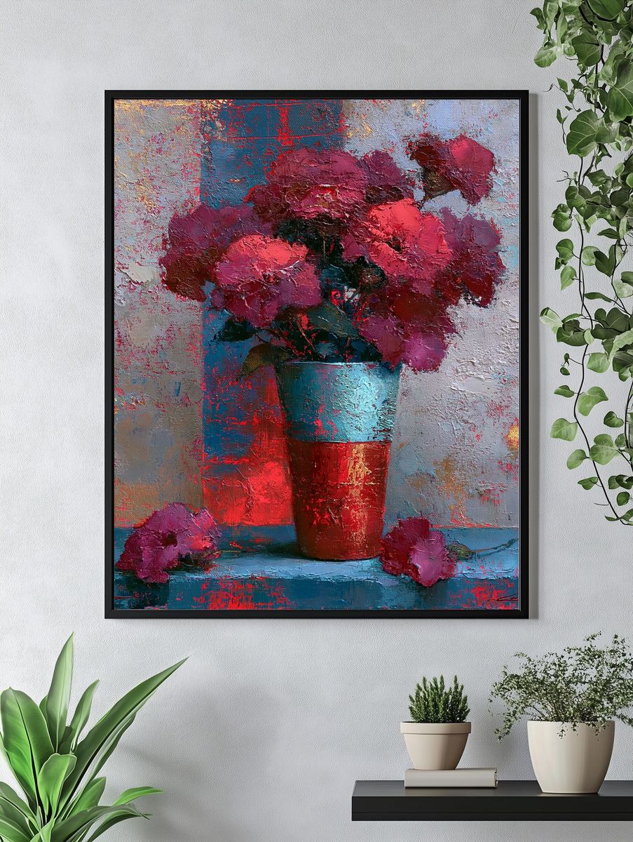 Pink Flowers Still Life Print. — room view 4