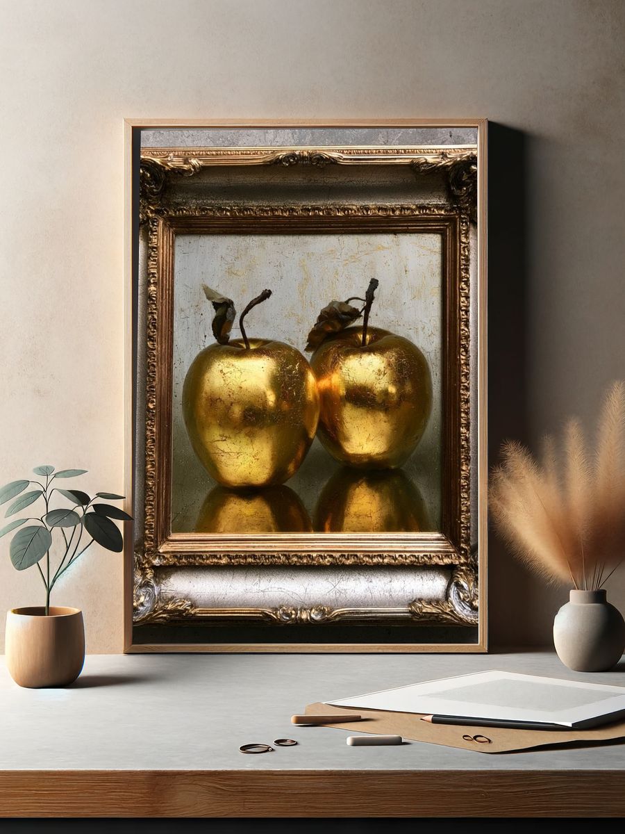 Golden Apples Still Life Print. — room view 2