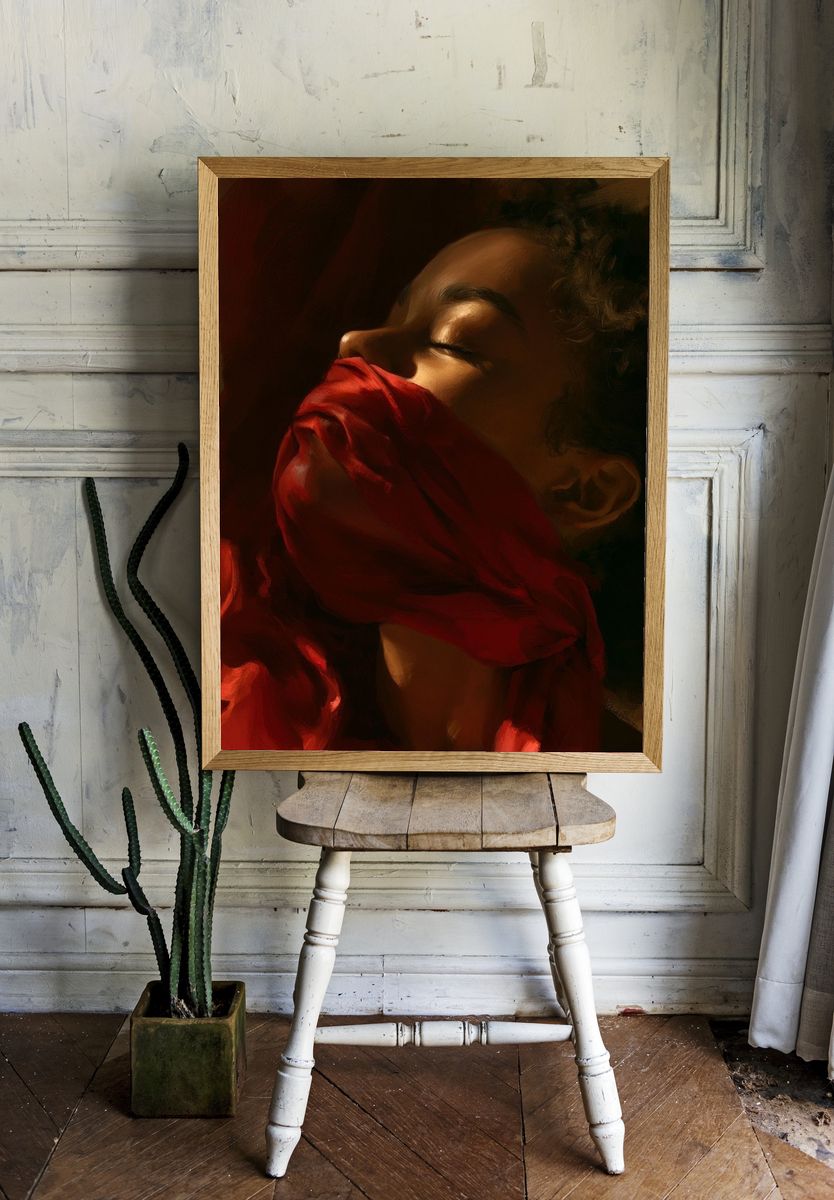 Red Veil Portrait Fine-Art Poster. room preview