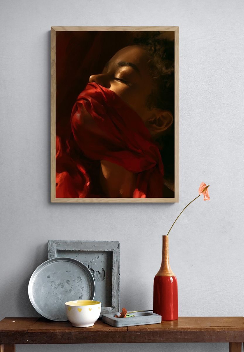 Red Veil Portrait Fine-Art Poster. — room view 3