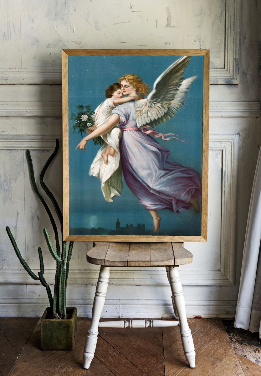 Angel and Child Vintage Print. — room view 1