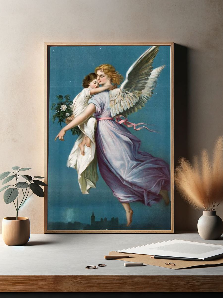 Angel and Child Vintage Print. — room view 2