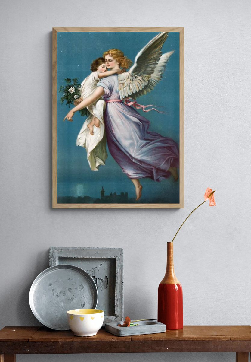 Angel and Child Vintage Print. — room view 3