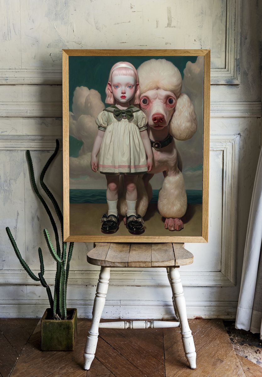 Surreal Girl with Poodle — Fine Art Print. — room view 1