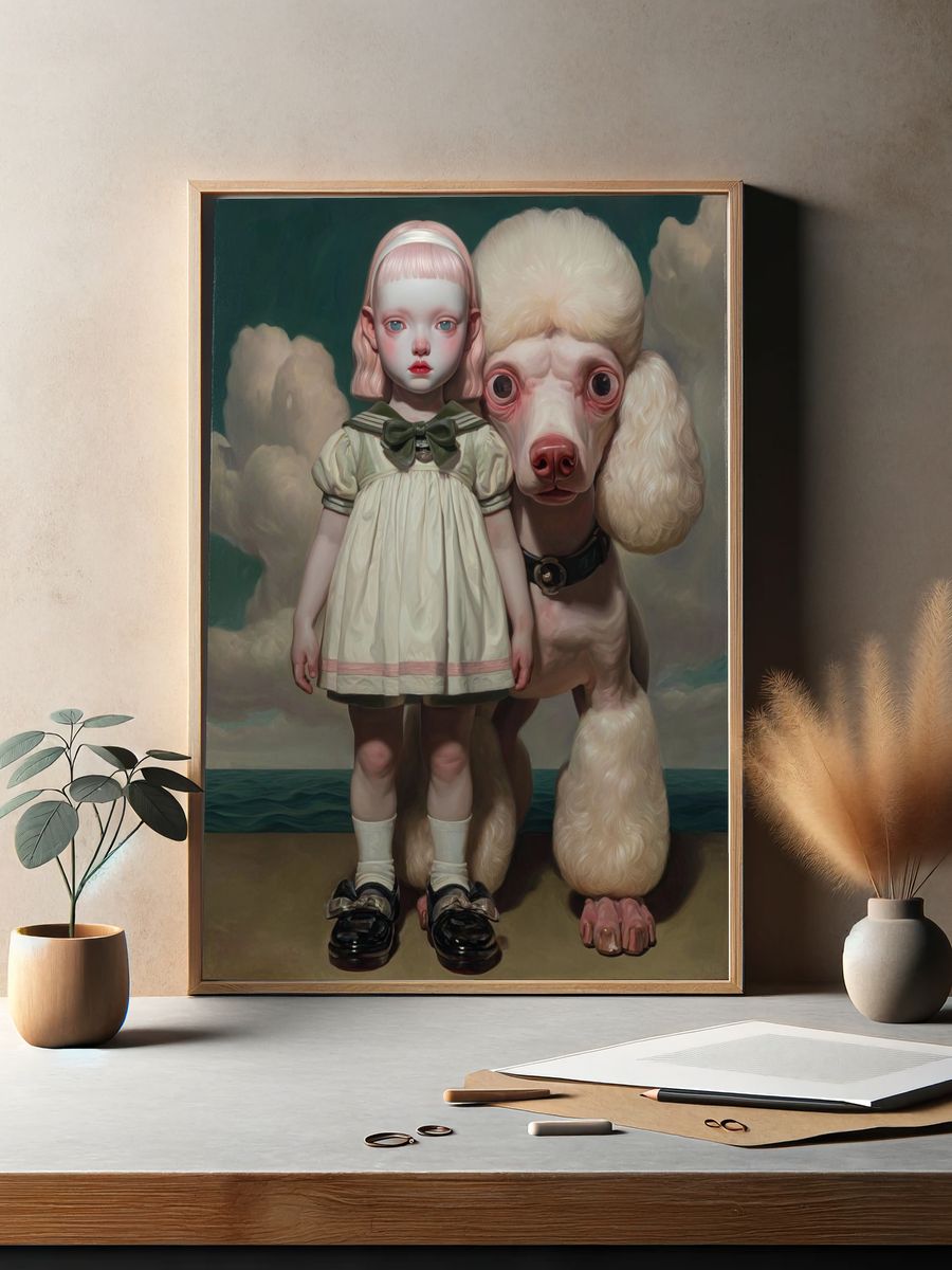 Surreal Girl with Poodle — Fine Art Print. — room view 2