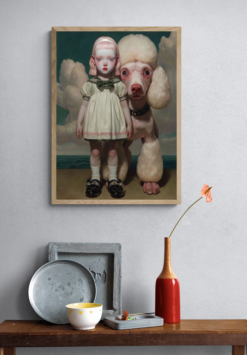 Surreal Girl with Poodle — Fine Art Print. — room view 3