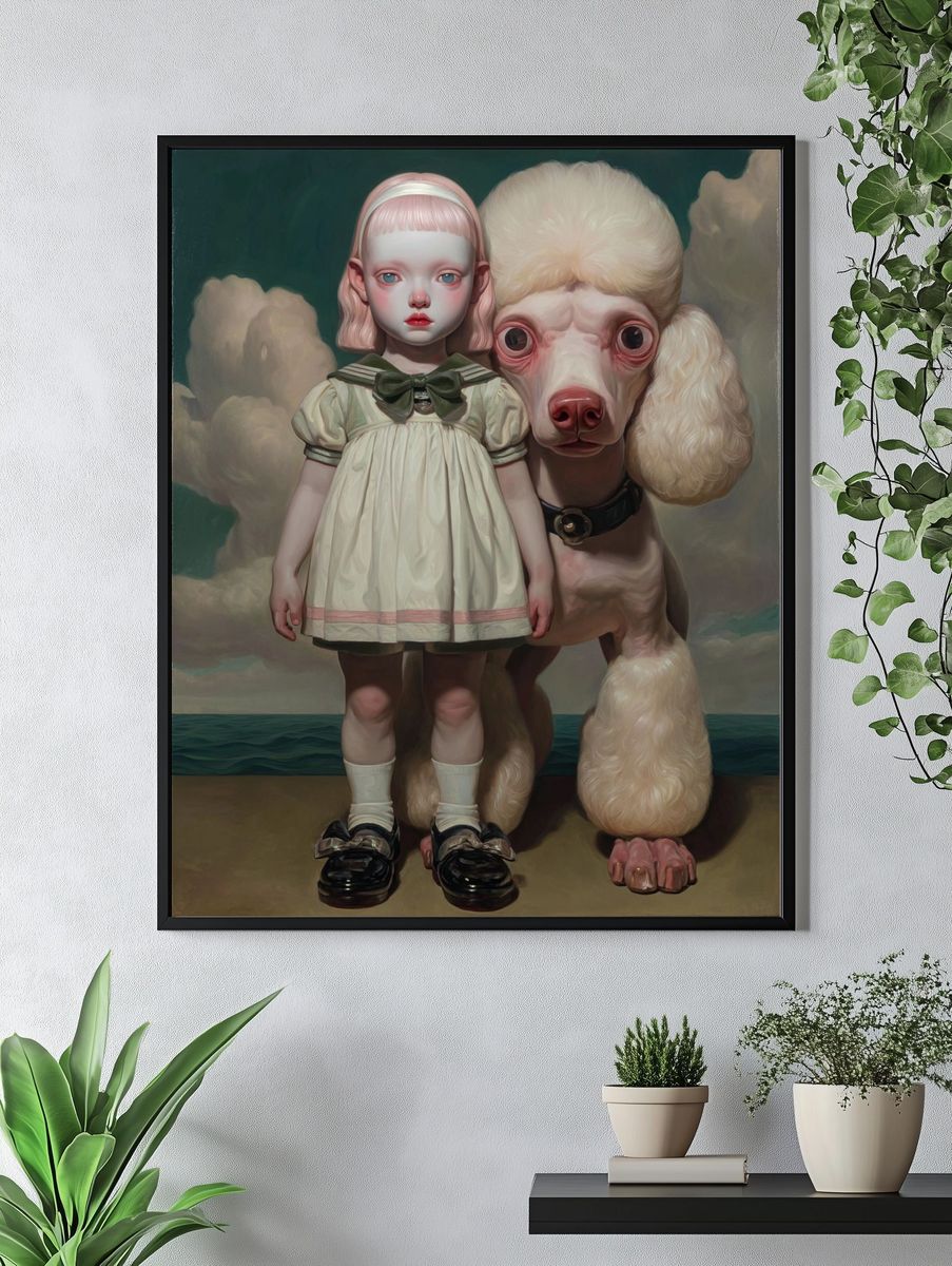 Surreal Girl with Poodle — Fine Art Print. — room view 4